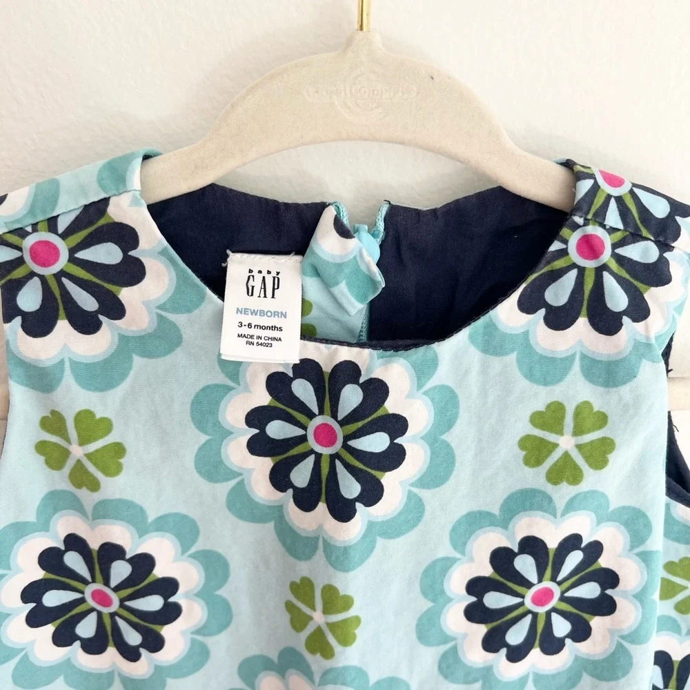 Vintage GAP Blue Green Pink Floral A-Line Dress with Bloomer SET | Girl 3 Month